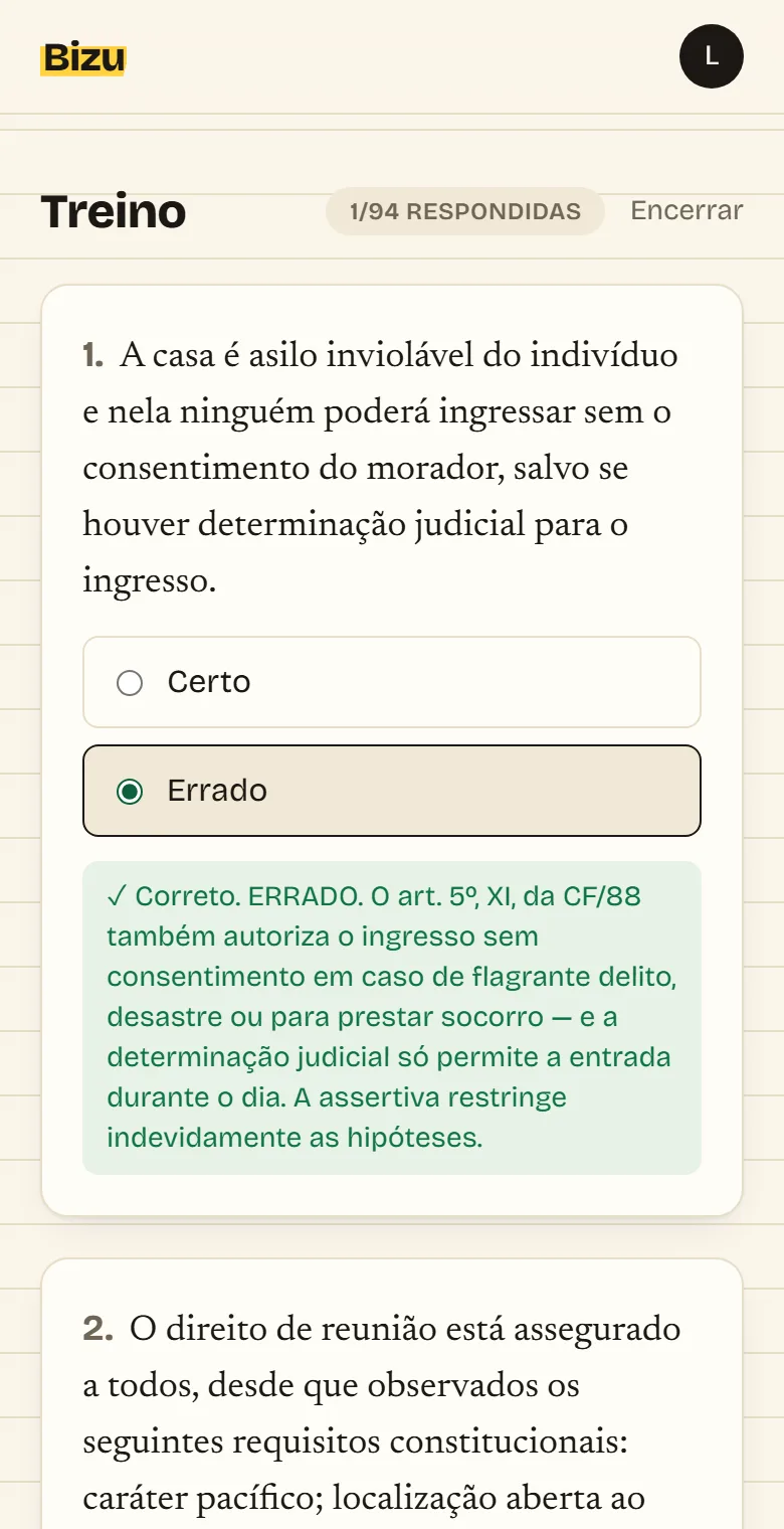 Gabarito comentado de uma questão no Bizu